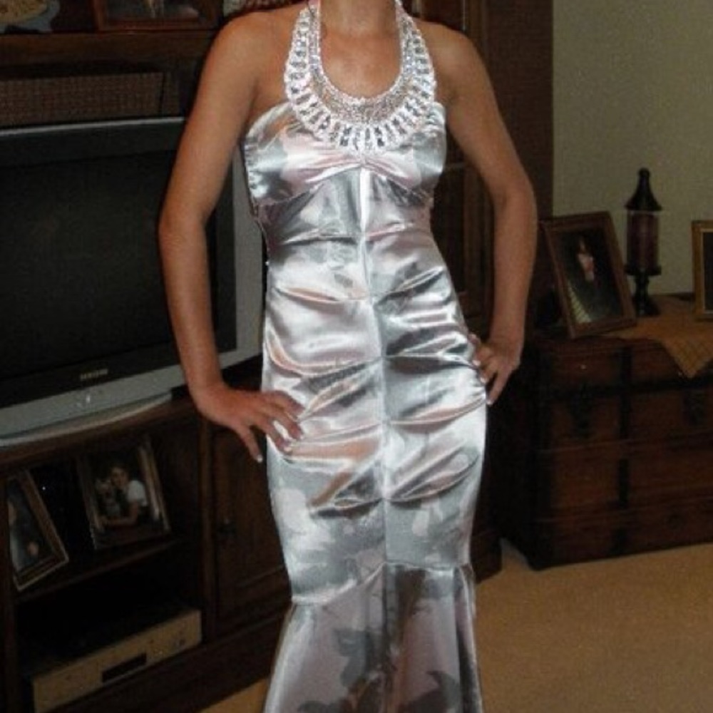 Silk pink and silver Prom dress